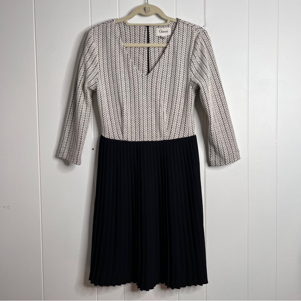 Ganni for Anthropologie Fit and Flare Dress Pleated Skirt Size S
